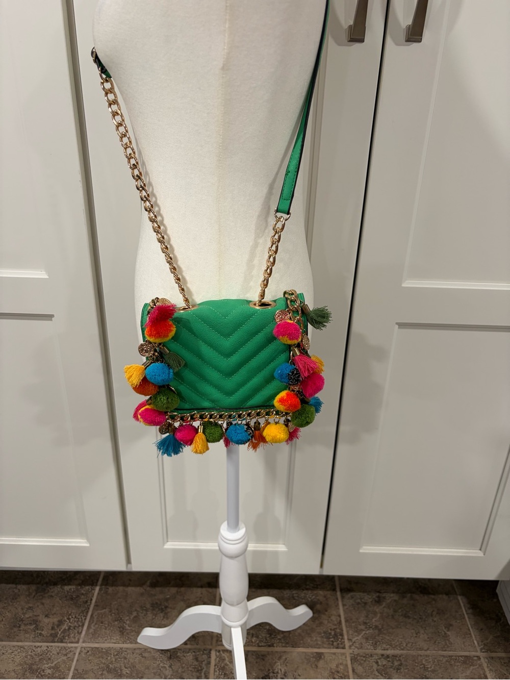 Aldo Green Quilted Crossbody with Multicolor Tassels